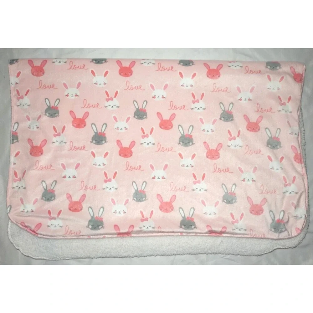 Snugly Baby Pink Bunny Blanket Plush Love Sherpa 123745 Soft White Gray Girl